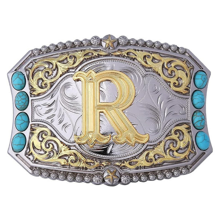 Boucle de ceinture en cuir décorative turquoise à faire soi-même avec initiales - R - Sans ceinture - image 18