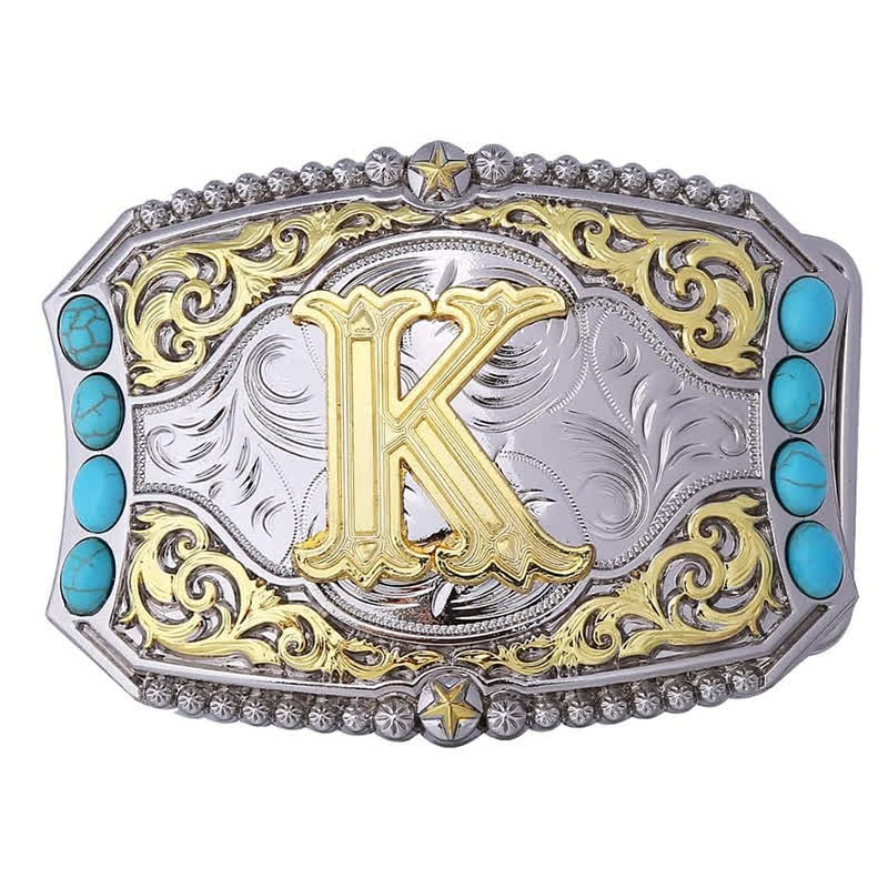 Boucle de ceinture en cuir décorative turquoise à faire soi-même avec initiales - K - Sans ceinture - image 13