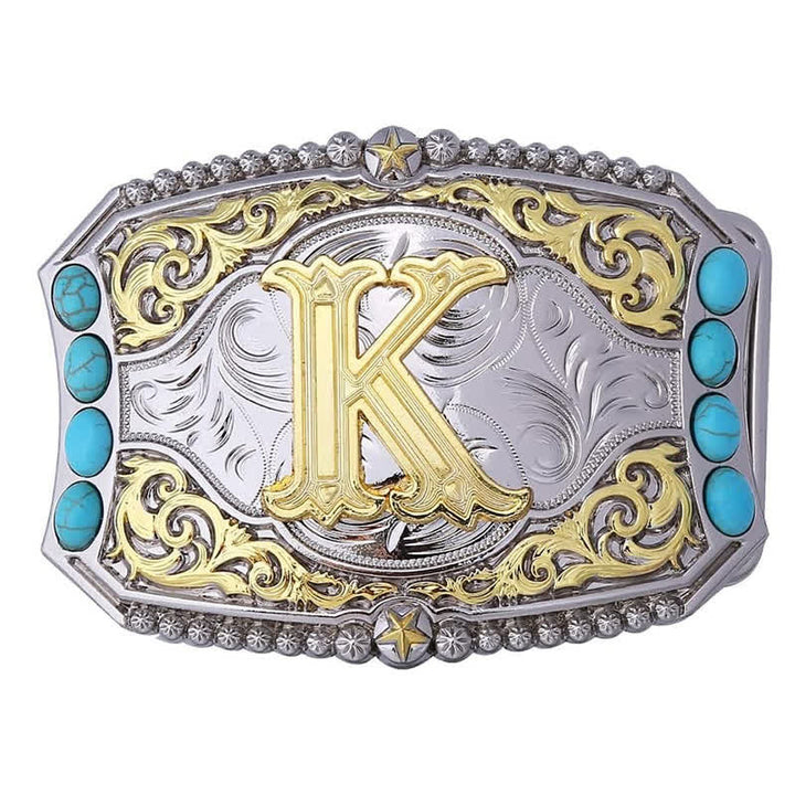 Boucle de ceinture en cuir décorative turquoise à faire soi-même avec initiales - K - Sans ceinture - image 13