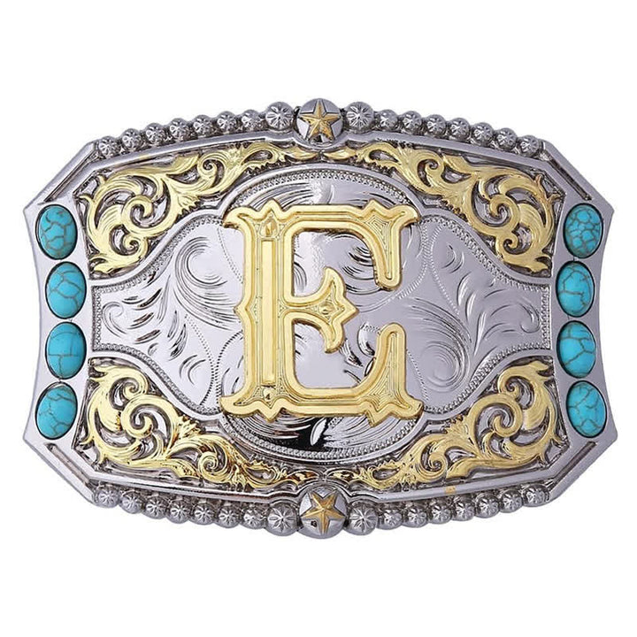 Boucle de ceinture en cuir décorative turquoise à faire soi-même avec initiales - E - Sans ceinture - image 7