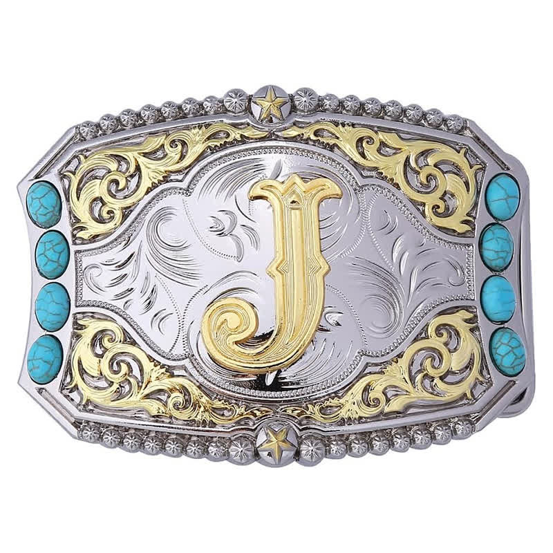 Boucle de ceinture en cuir décorative turquoise à faire soi-même avec initiales - J - Sans ceinture - image 12