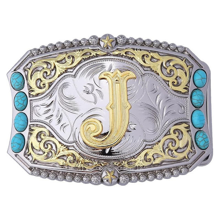 Boucle de ceinture en cuir décorative turquoise à faire soi-même avec initiales - J - Sans ceinture - image 12