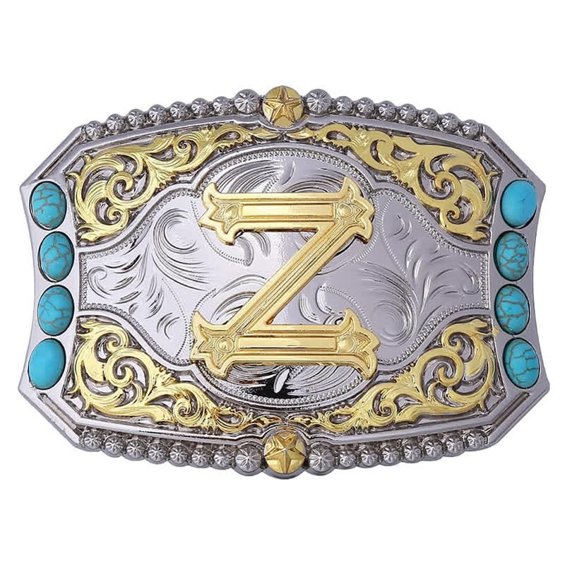 Boucle de ceinture en cuir décorative turquoise à faire soi-même avec initiales - Z - Sans ceinture - image 25