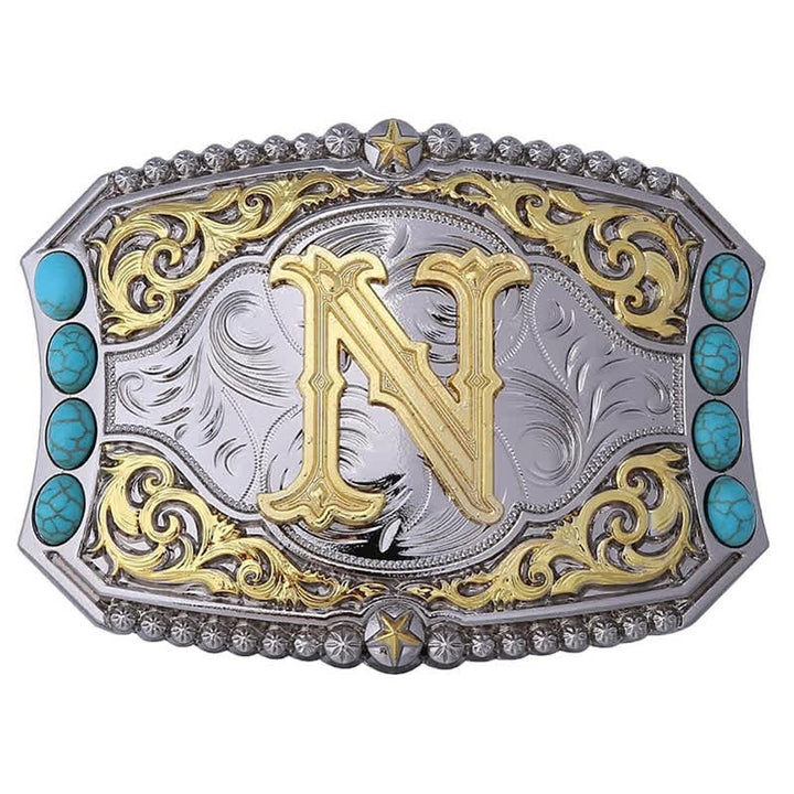 Boucle de ceinture en cuir décorative turquoise à faire soi-même avec initiales - N - Sans ceinture - image 15