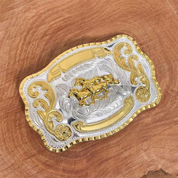 Ceinture en cuir à boucle de cowboy DIY avec trois chevaux au galop - image 2