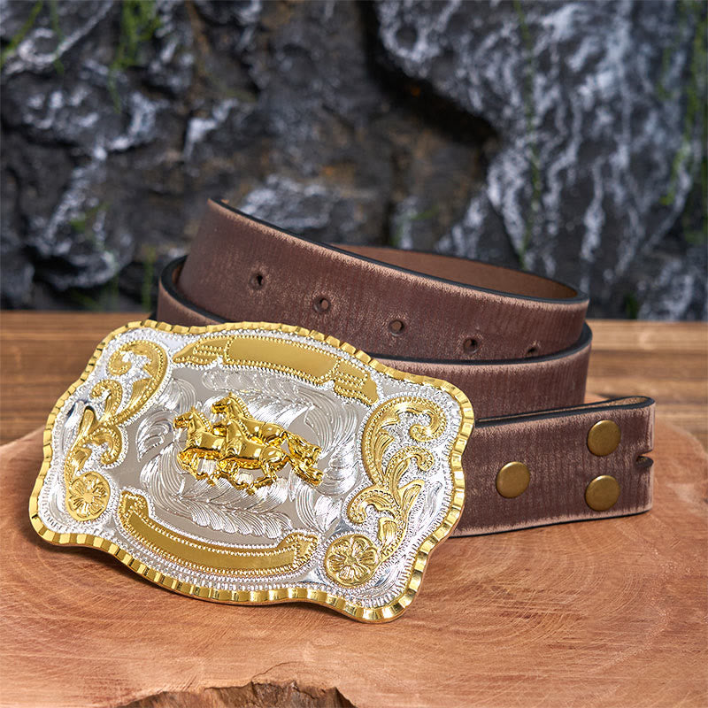 Ceinture en cuir à boucle de cowboy DIY avec trois chevaux au galop - Trois chevaux au galop - Ceinture marron vieillie - 42 - image 6