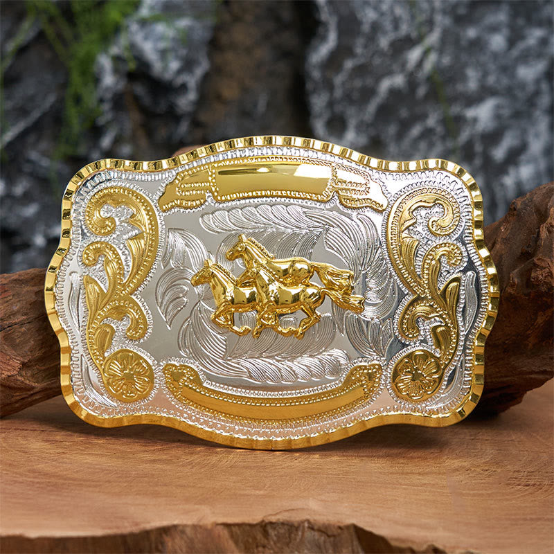 Ceinture en cuir à boucle de cowboy DIY avec trois chevaux au galop - Trois chevaux au galop - Sans ceinture - Ceinture non incluse - image 0