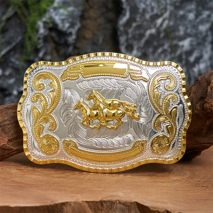 Ceinture en cuir à boucle de cowboy DIY avec trois chevaux au galop - Trois chevaux au galop - Sans ceinture - Ceinture non incluse - image 0