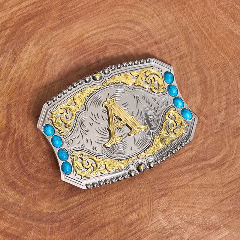 Boucle de ceinture en cuir décorative turquoise à faire soi-même avec initiales - image 1