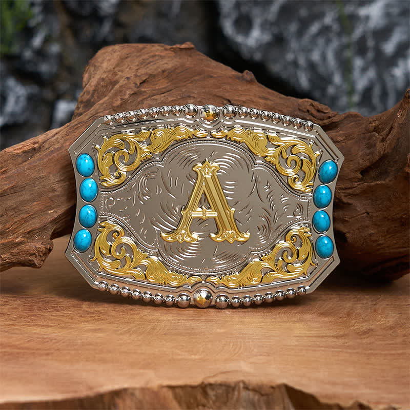 Boucle de ceinture en cuir décorative turquoise à faire soi-même avec initiales - UN - Sans ceinture - image 0