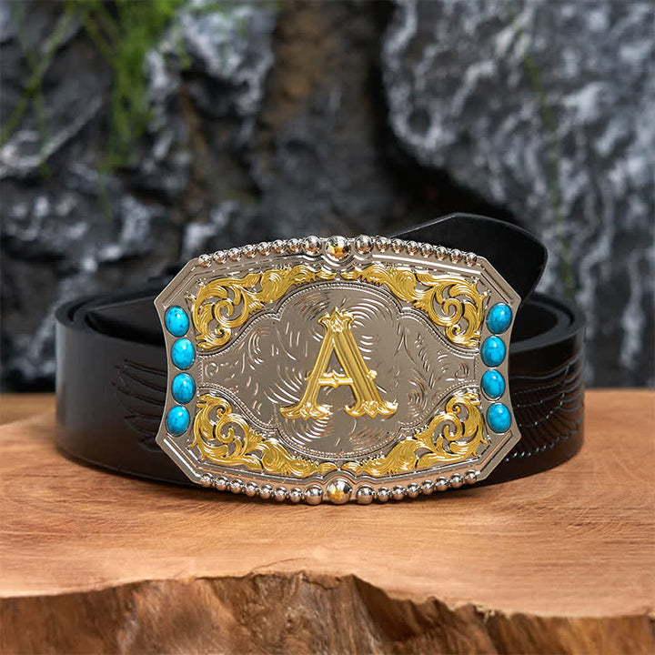 Boucle de ceinture en cuir décorative turquoise à faire soi-même avec initiales - UN - Ceinture noire avec aigle en relief (40) - image 2