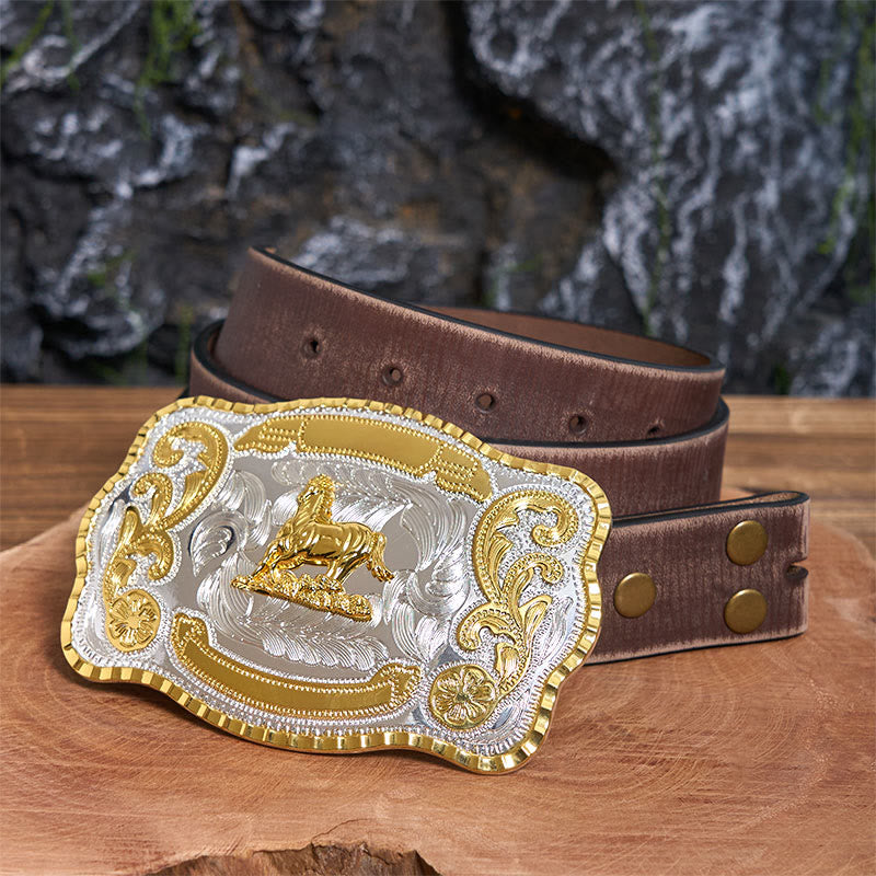 Ceinture en cuir à boucle de cowboy Golden Gallant Horse DIY - Cheval galant - Ceinture marron vieillie - 42 - image 6