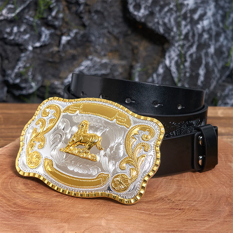 Ceinture en cuir à boucle de cowboy Golden Gallant Horse DIY - Cheval galant - Ceinture noire avec aigle en relief - 42 - image 1