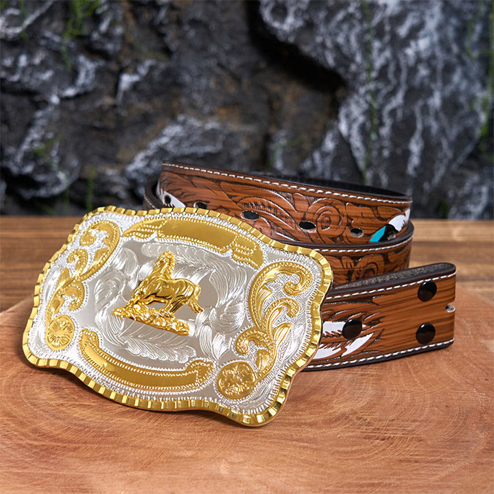 Ceinture en cuir à boucle de cowboy Golden Gallant Horse DIY - Cheval galant - Ceinture à plumes marron - 40 - image 8