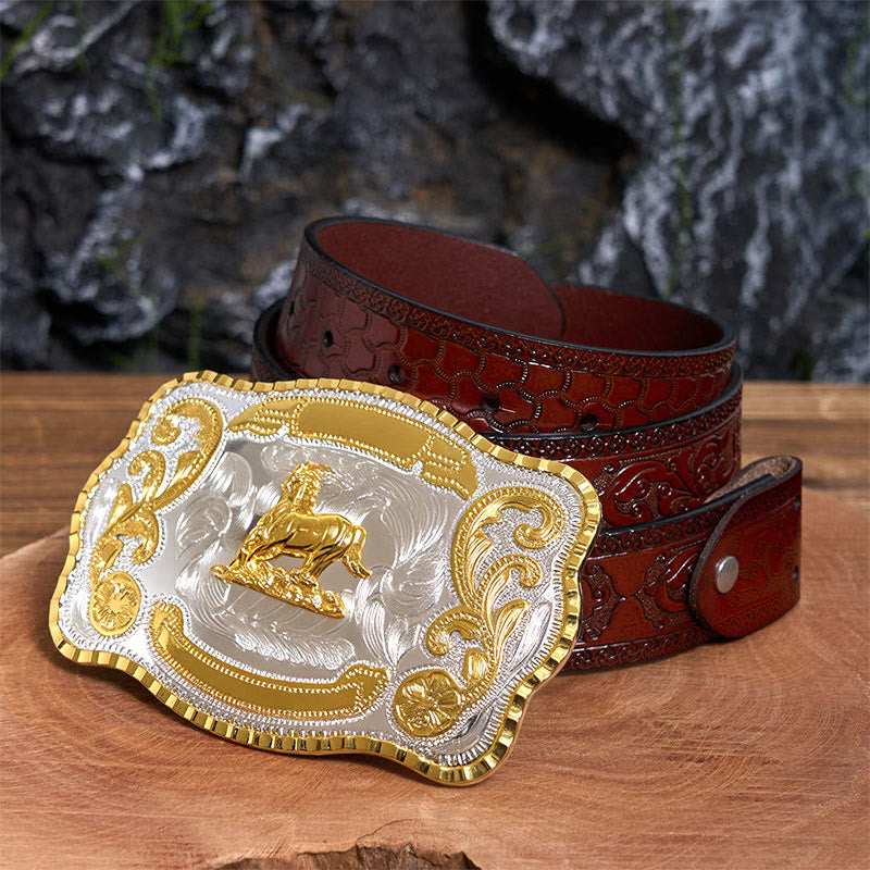 Ceinture en cuir à boucle de cowboy Golden Gallant Horse DIY - Cheval galant - Ceinture marron sculptée - 42 - image 7