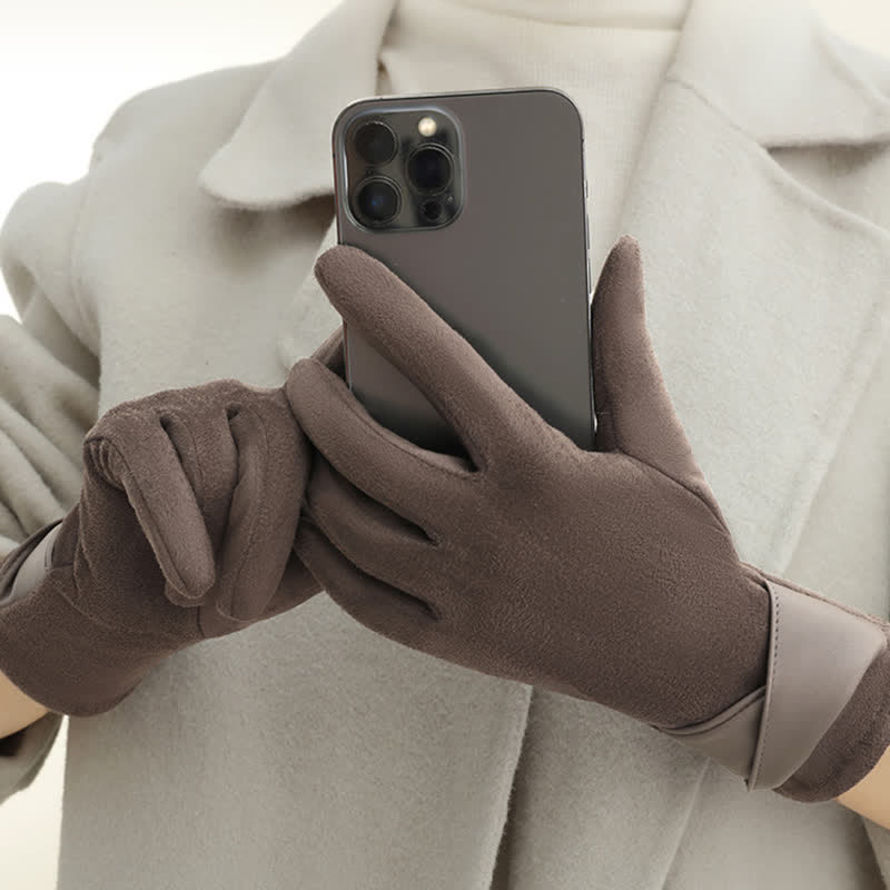 Gants en daim doublés polaire chauds de couleur unie pour femmes - image 1