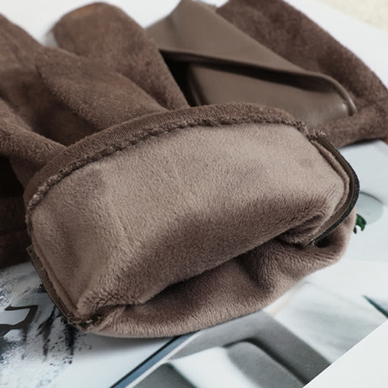 Gants en daim doublés polaire chauds de couleur unie pour femmes - image 3