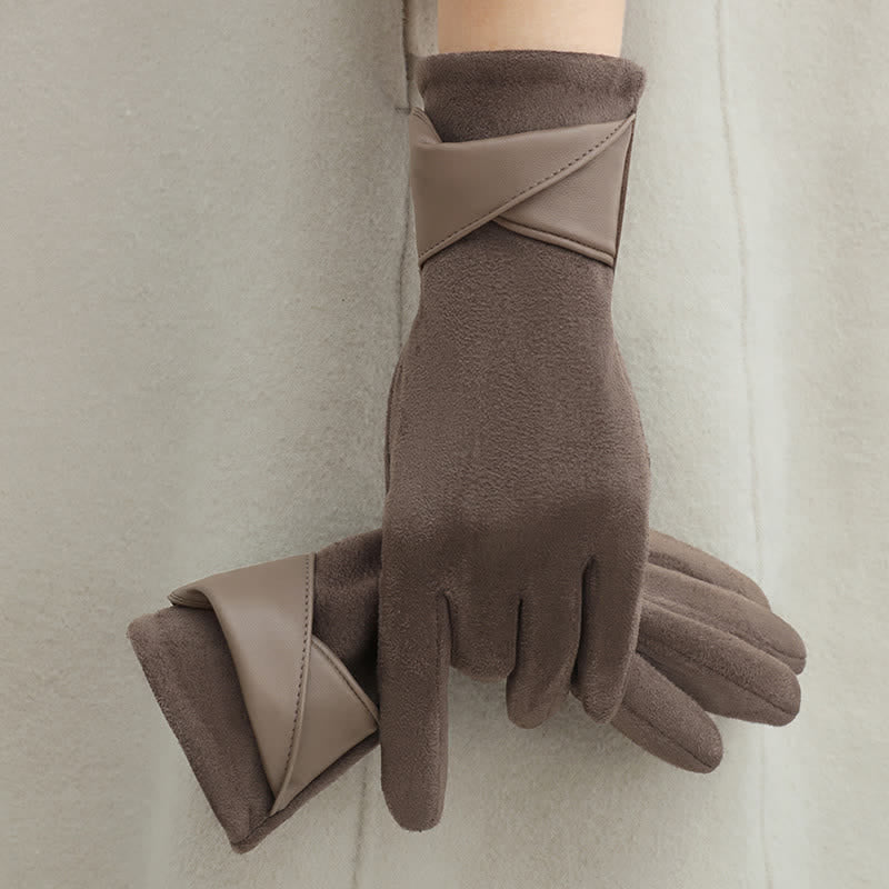 Gants en daim doublés polaire chauds de couleur unie pour femmes - Café gris - image 0