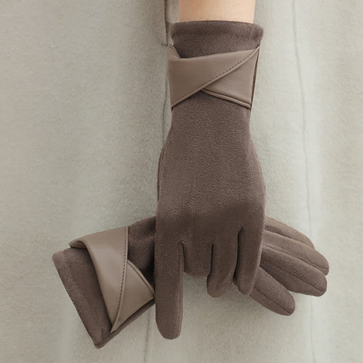 Gants en daim doublés polaire chauds de couleur unie pour femmes - Café gris - image 0