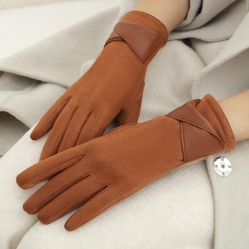 Gants en daim doublés polaire chauds de couleur unie pour femmes - Caramel - image 10