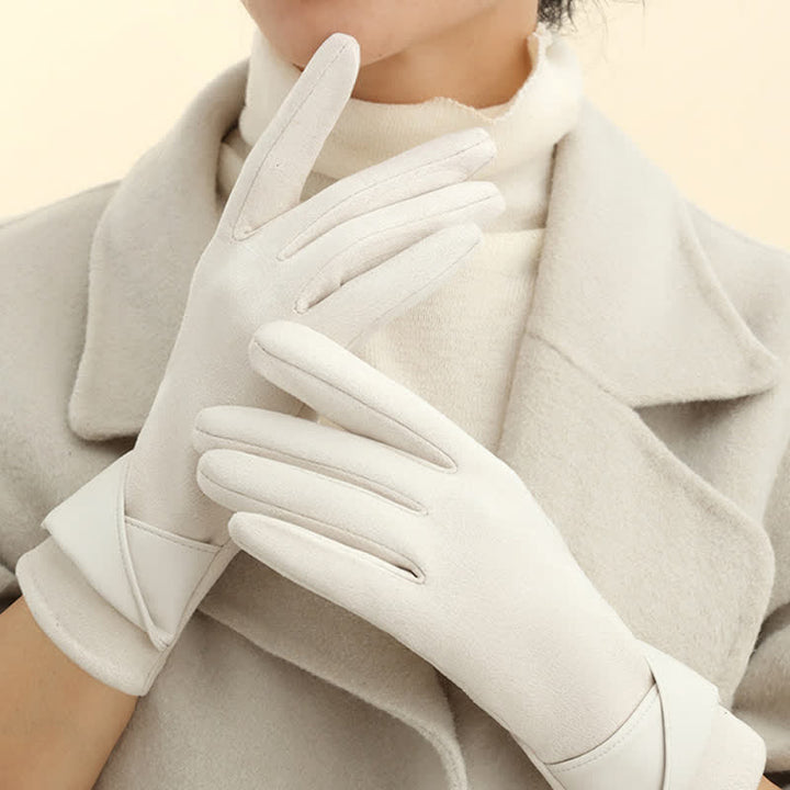 Gants en daim doublés polaire chauds de couleur unie pour femmes - Ivoire - image 14