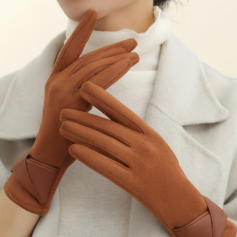 Gants en daim doublés polaire chauds de couleur unie pour femmes - image 11