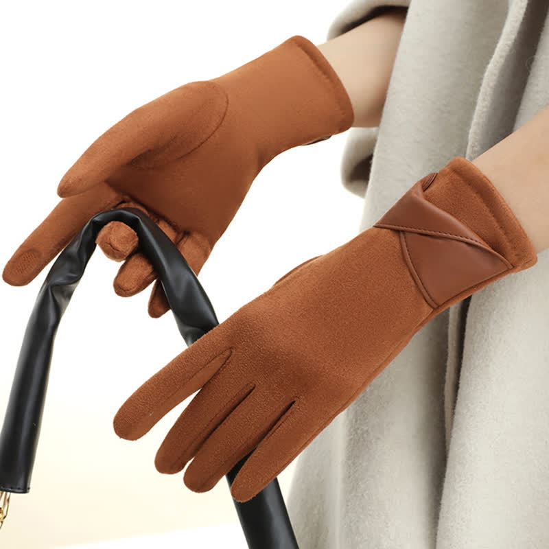 Gants en daim doublés polaire chauds de couleur unie pour femmes - image 13