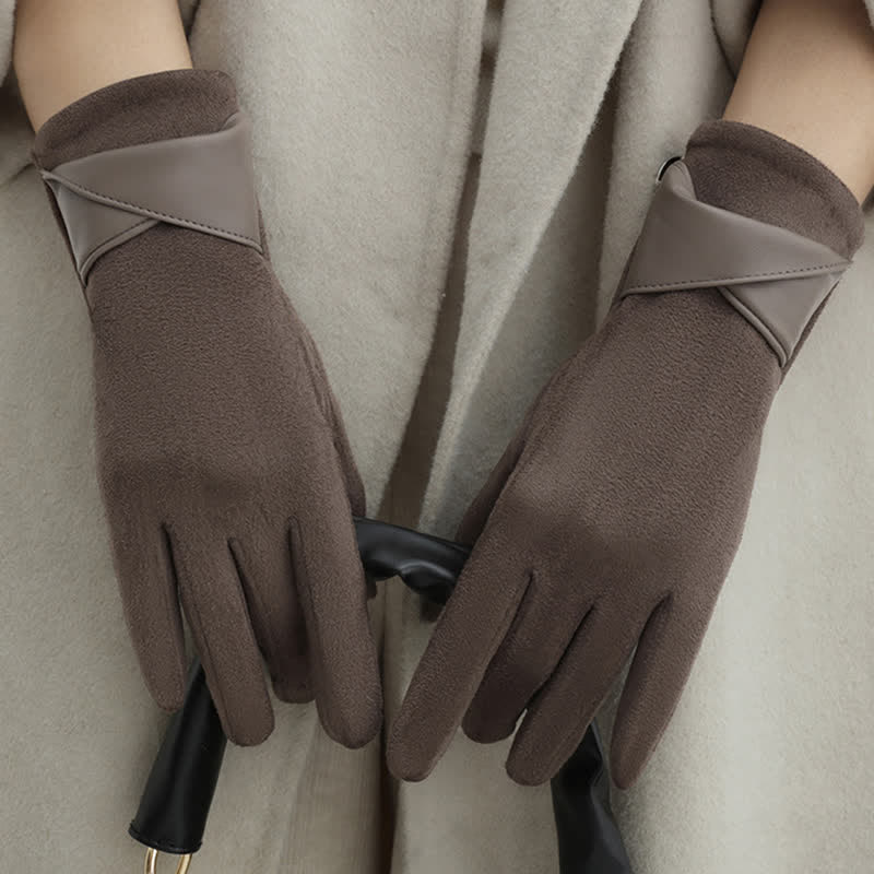 Gants en daim doublés polaire chauds de couleur unie pour femmes - image 2
