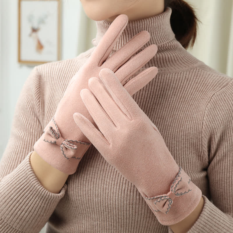 Gants pour femmes avec nœud mignon et couvre-doigts - Rose - image 16