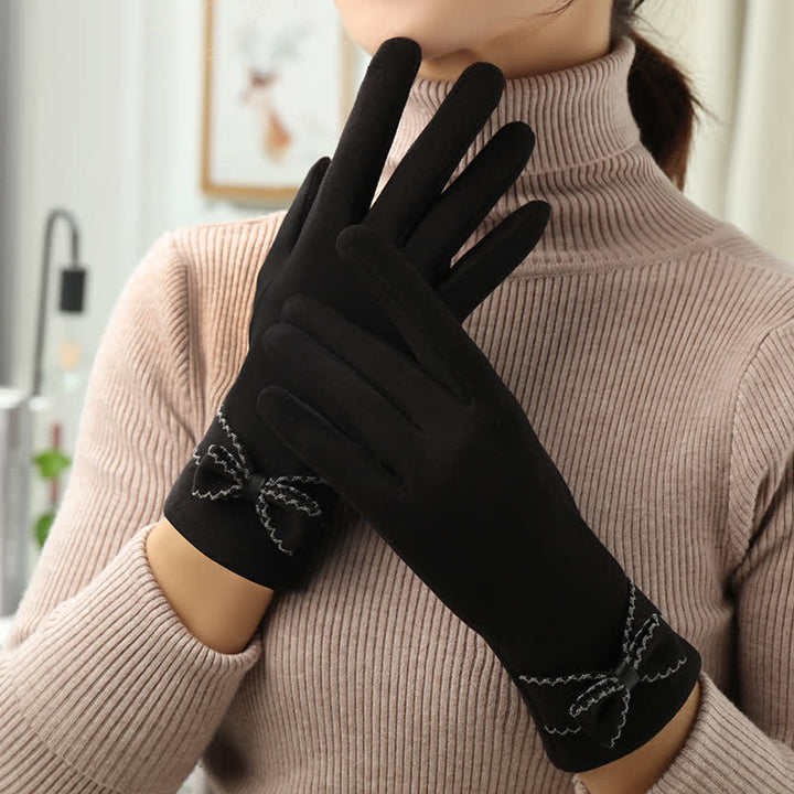Gants pour femmes avec nœud mignon et couvre-doigts - Noir - image 8