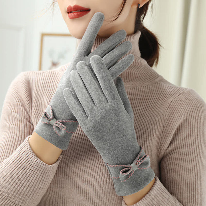 Gants pour femmes avec nœud mignon et couvre-doigts - Gris - image 13