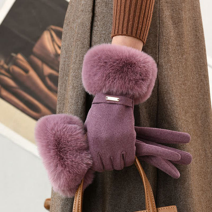 Gants chauds en peluche pour femmes avec poignets moelleux et écran tactile - Violet - image 5