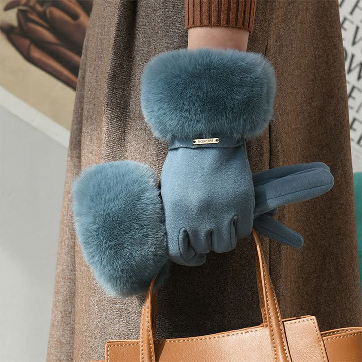 Gants chauds en peluche pour femmes avec poignets moelleux et écran tactile - Cyan foncé - image 7