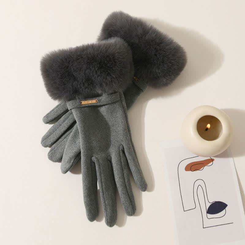 Gants chauds en peluche pour femmes avec poignets moelleux et écran tactile - Gris - image 10