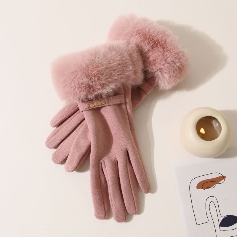 Gants chauds en peluche pour femmes avec poignets moelleux et écran tactile - Rose - image 8