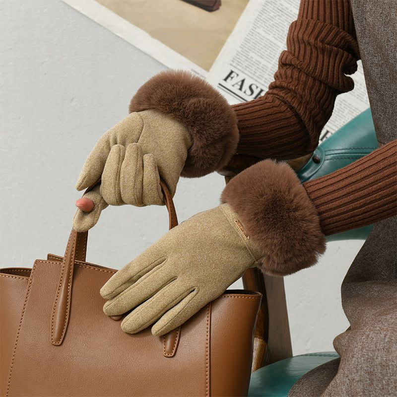 Gants chauds en peluche pour femmes avec poignets moelleux et écran tactile - Kaki - image 2