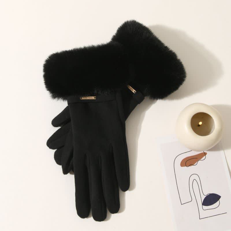 Gants chauds en peluche pour femmes avec poignets moelleux et écran tactile - Noir - image 9