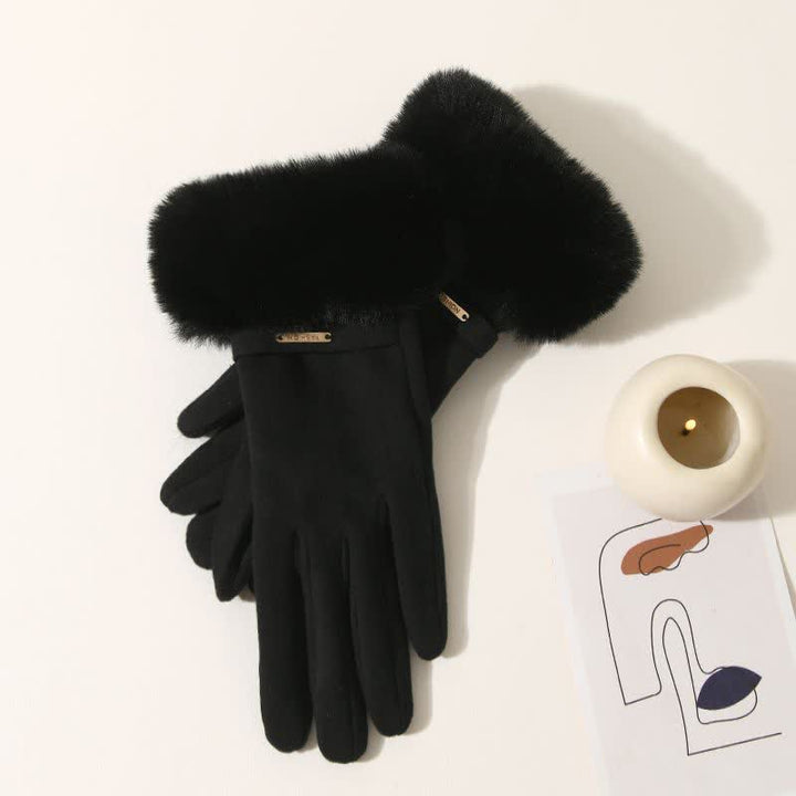 Gants chauds en peluche pour femmes avec poignets moelleux et écran tactile - Noir - image 9