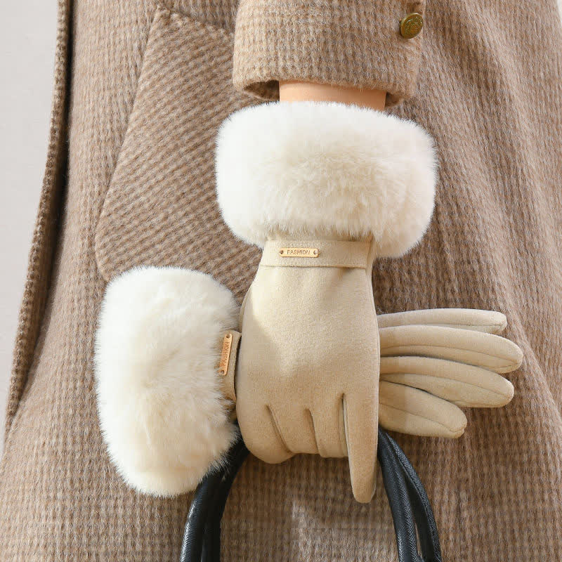 Gants chauds en peluche pour femmes avec poignets moelleux et écran tactile - Ivoire - image 0