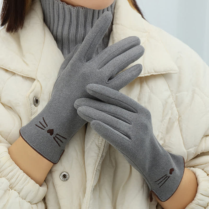 Gants tactiles pour femme avec broderie chat mignon - Gris - image 3