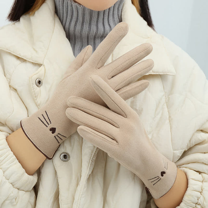 Gants tactiles pour femme avec broderie chat mignon - Ivoire - image 11