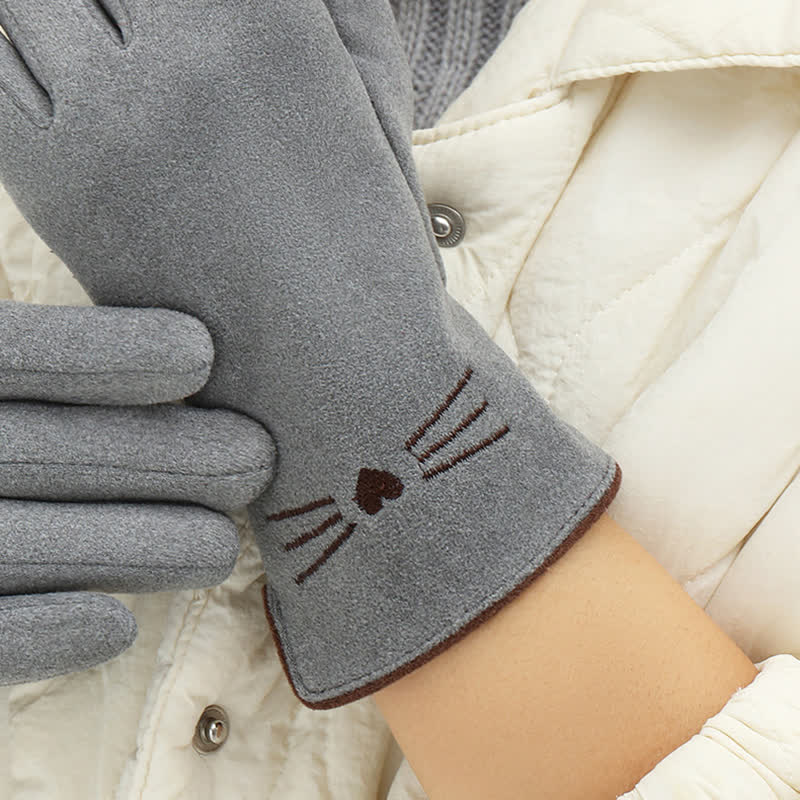 Gants tactiles pour femme avec broderie chat mignon - image 5