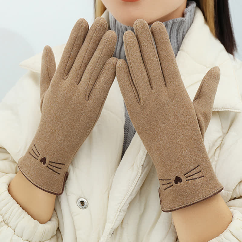 Gants tactiles pour femme avec broderie chat mignon - image 1