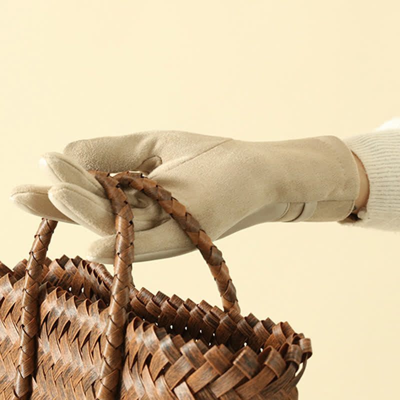 Gants d'hiver élégants en daim et cuir synthétique avec boucle en métal pour femme - image 5