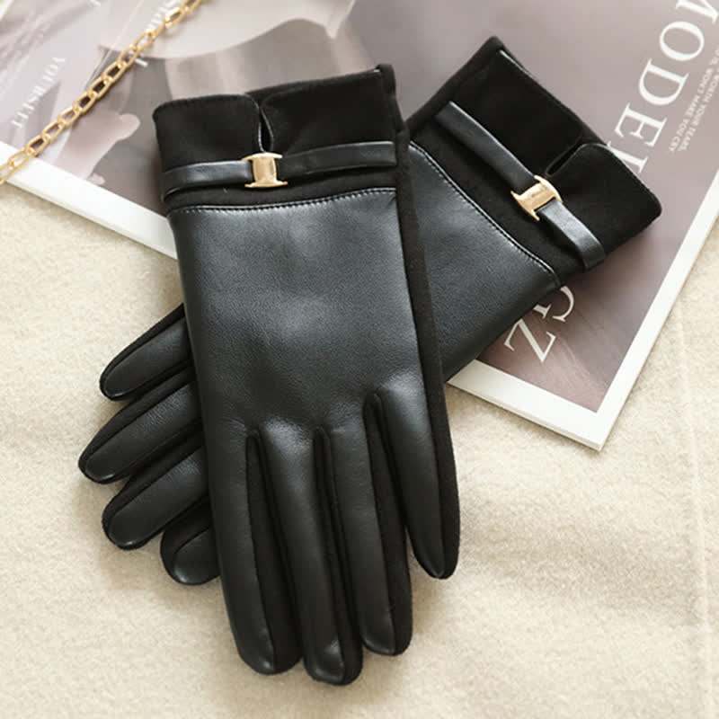 Gants d'hiver élégants en daim et cuir synthétique avec boucle en métal pour femme - image 9