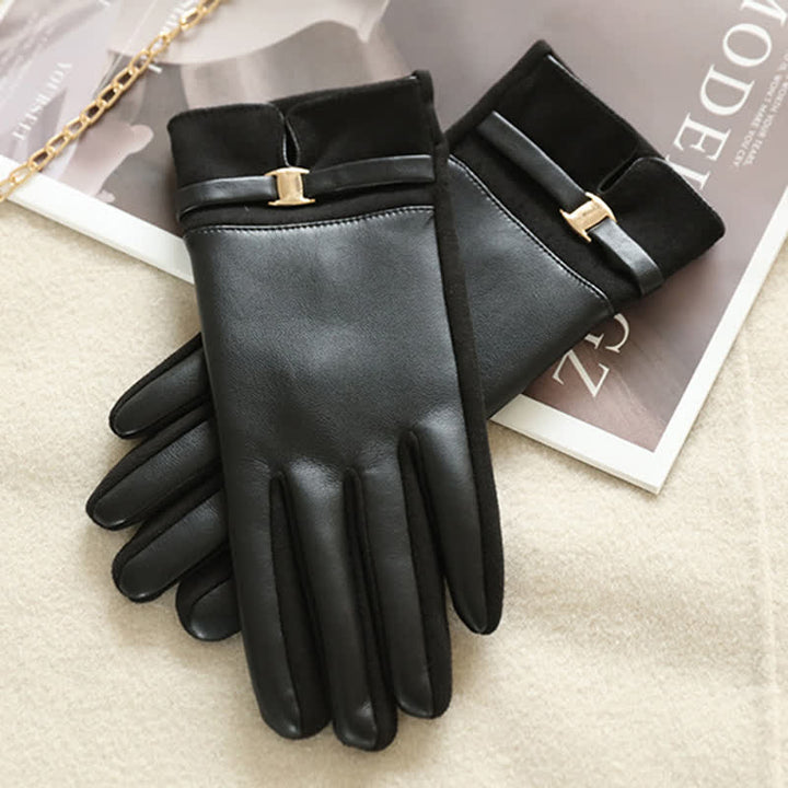 Gants d'hiver élégants en daim et cuir synthétique avec boucle en métal pour femme - image 9