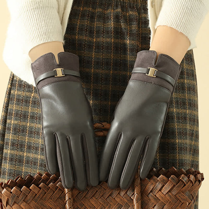 Gants d'hiver élégants en daim et cuir synthétique avec boucle en métal pour femme - image 11