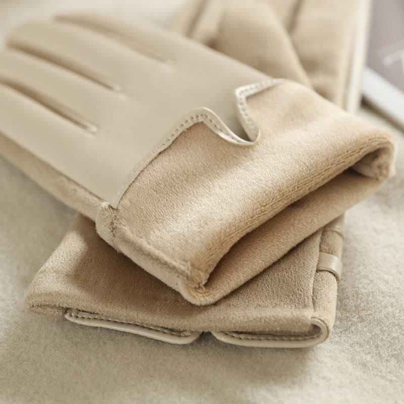 Gants d'hiver élégants en daim et cuir synthétique avec boucle en métal pour femme - image 6