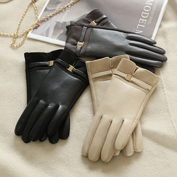 Gants d'hiver élégants en daim et cuir synthétique avec boucle en métal pour femme - image 2