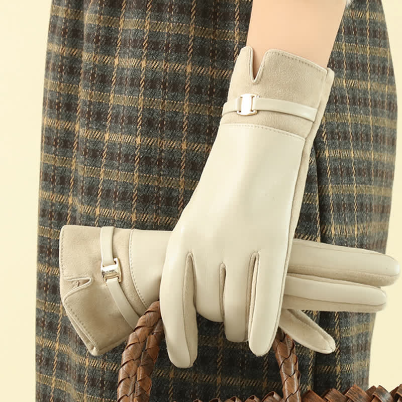 Gants d'hiver élégants en daim et cuir synthétique avec boucle en métal pour femme - image 4